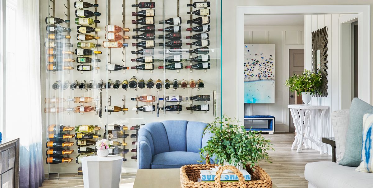 living room with glass wine cellar