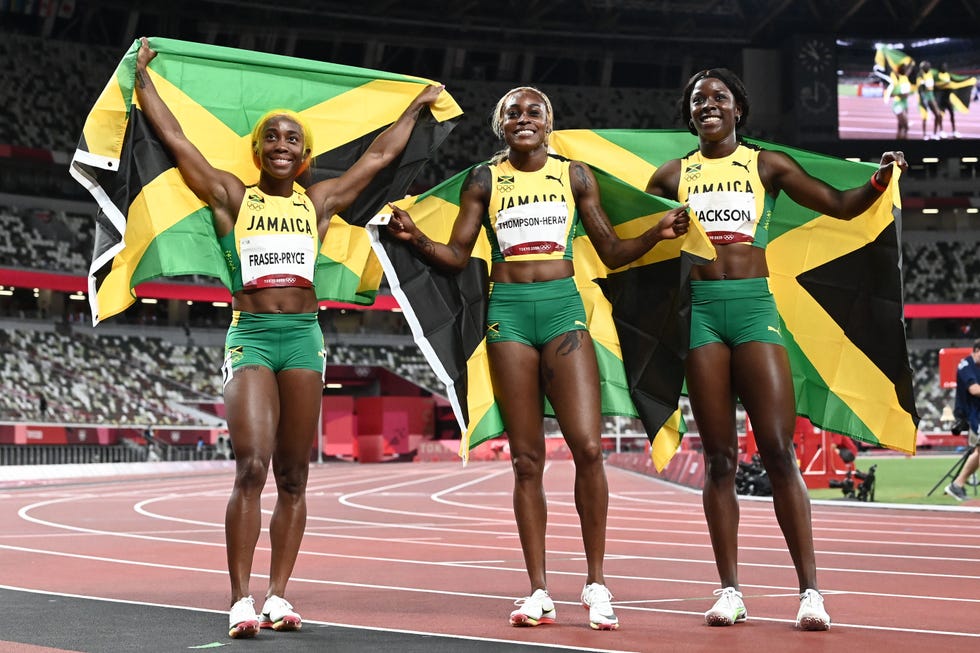 jamaica triplete shericka jackson shelly ann fraser pryce elaine thomspon herah