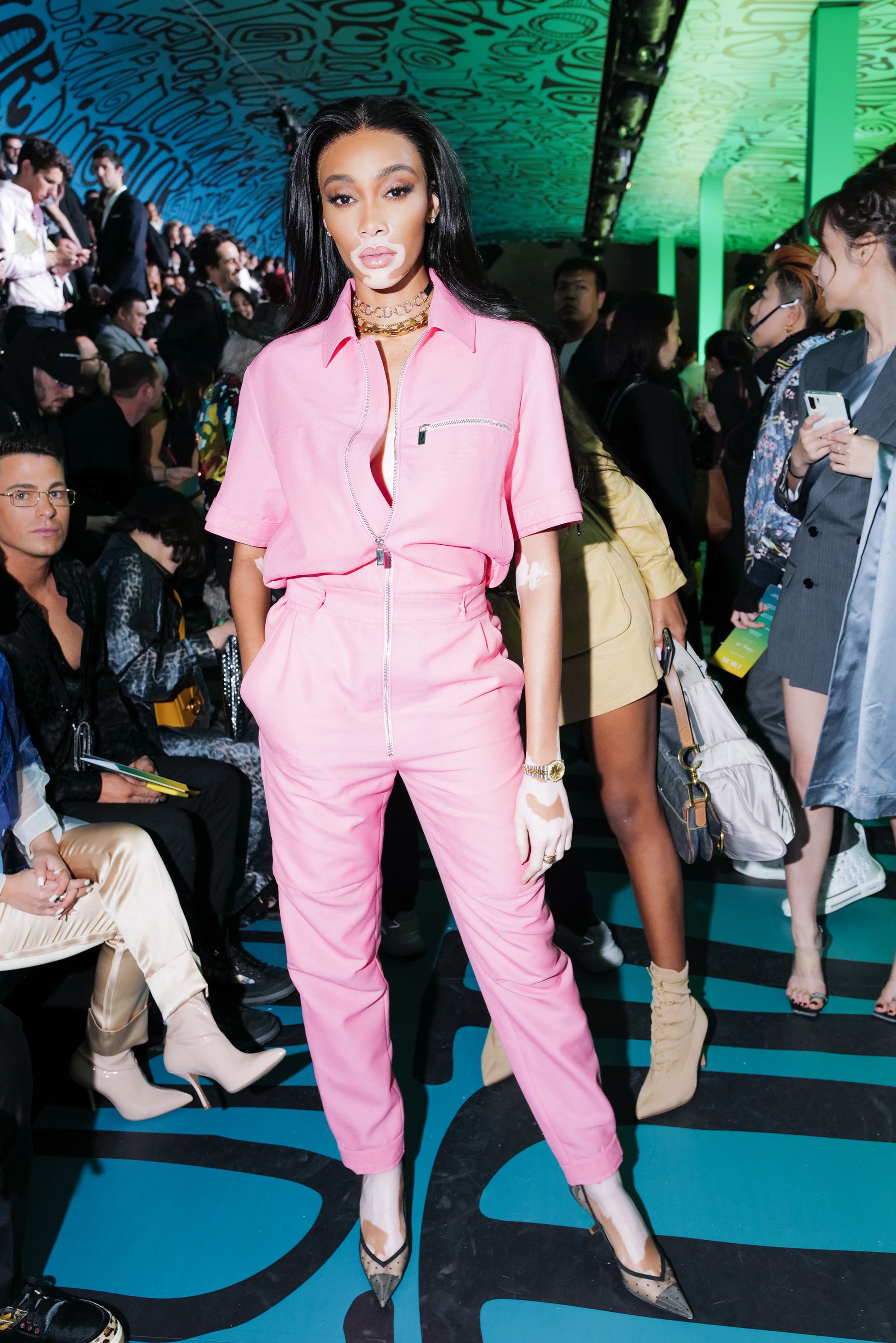 Winnie Harlow In Pink Jumpsuit @ Dior Men's Fall 2020 Runway Show