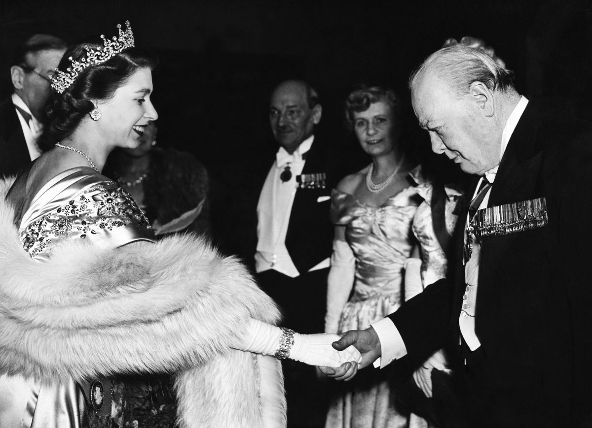 London, Princess Elizabeth Greeting Winston Churchill At Guildhall. March 23Rd 1950