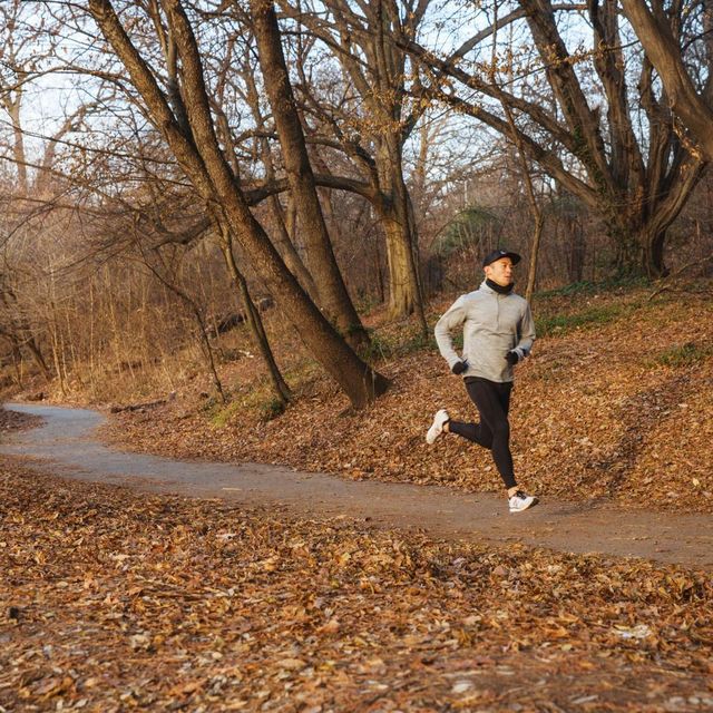 man running in cold weather autumn