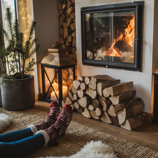 winter day by fireplace