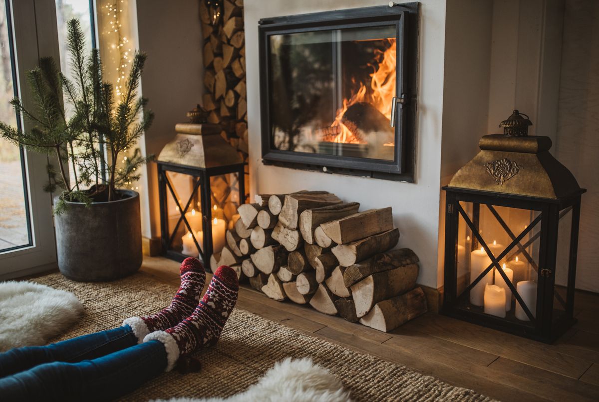 winter day by fireplace