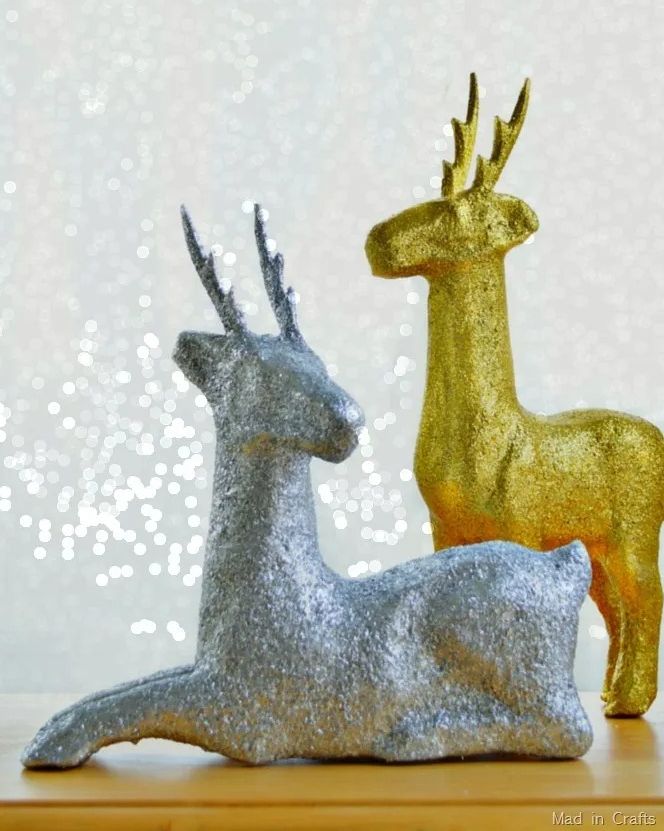 winter decorations glittered paper mache deer