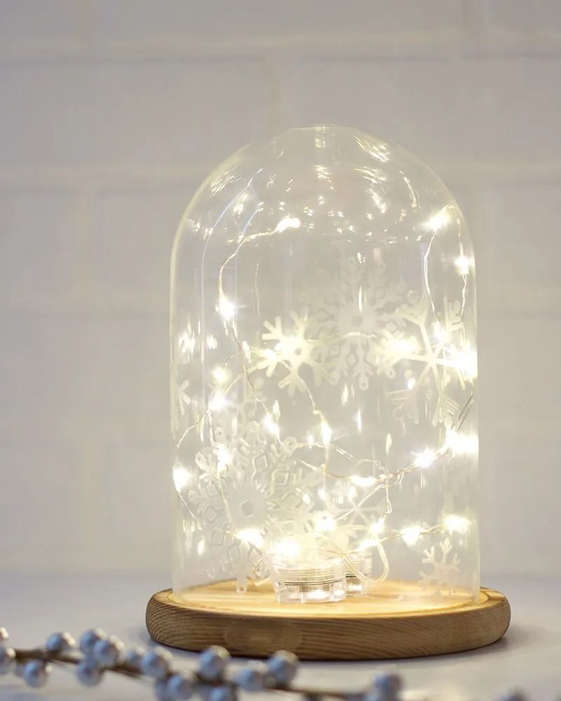 winter decorations snowflake cloche with lights