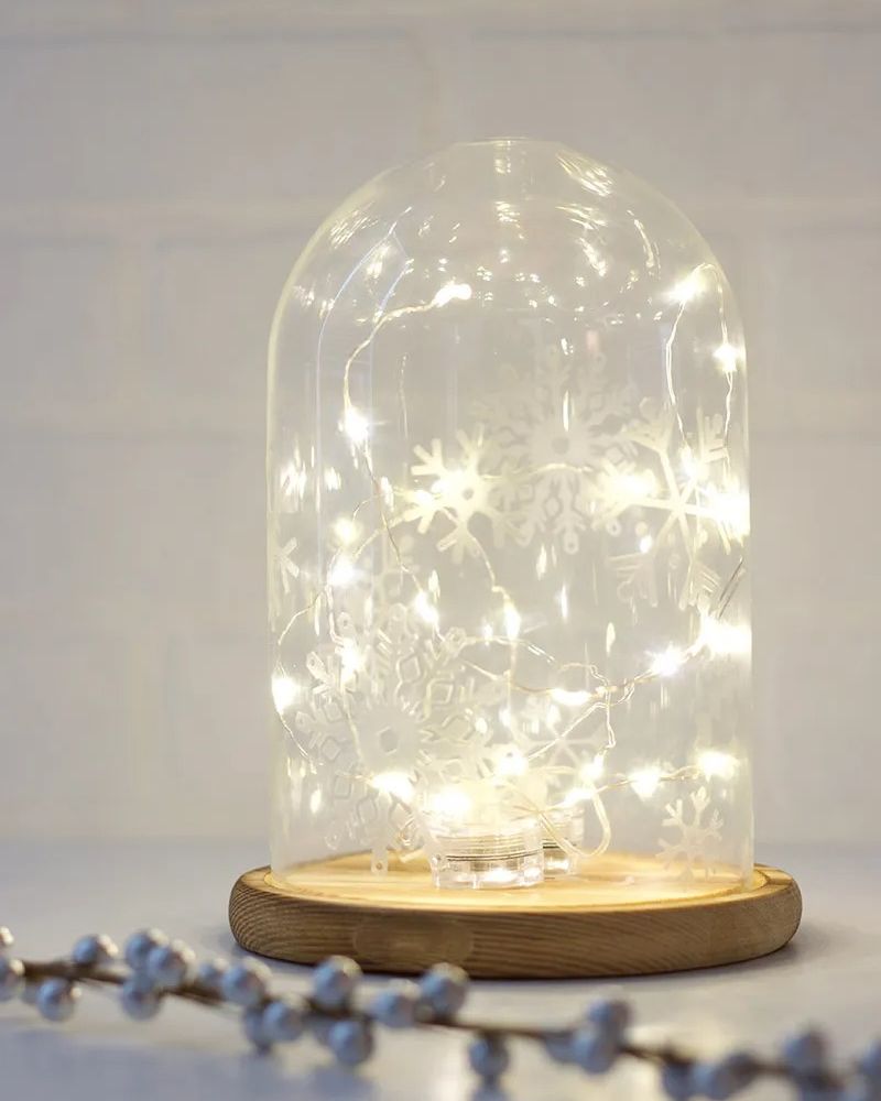 winter decorations snowflake cloche with lights