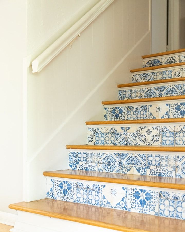 winter decorations tile patterned stair risers