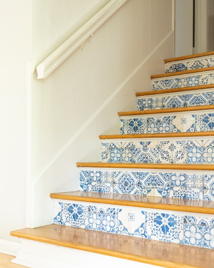 winter decorations tile patterned stair risers