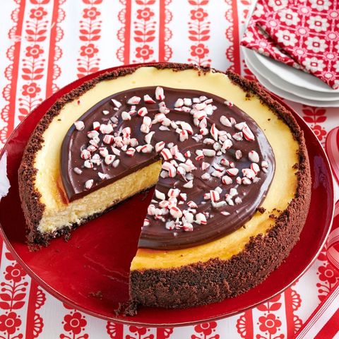peppermint cheesecake on red plate
