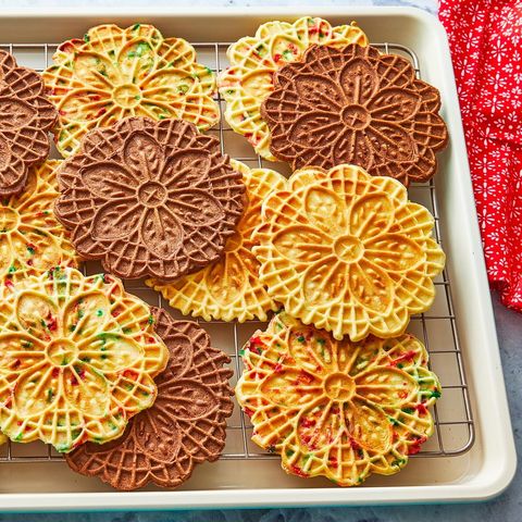 pizzelle cookies on baking sheet