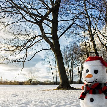 smiling snowman and christmas decorations picturesque winter landscape holiday mood beautiful new year composition