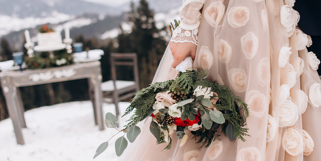 Light blue wedding dress + Muted grays and blues For an outdoor winter  wedding shoot in the snow