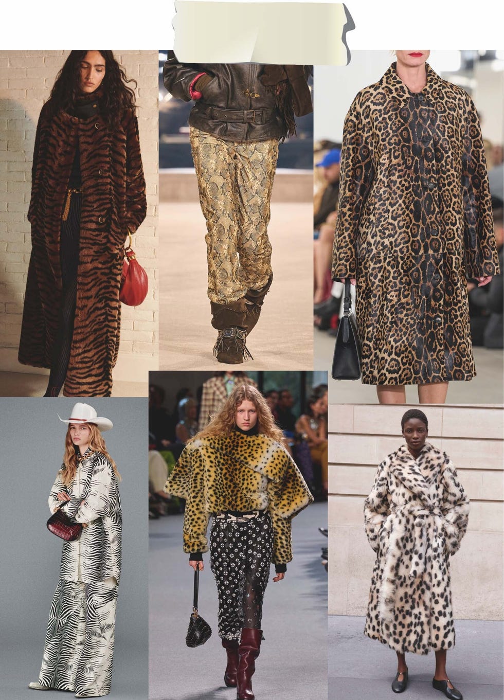 A collection of different fashion designs featuring animal prints and fur coats