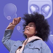 woman with samsung wireless earbuds woman with samsung wireless earbuds