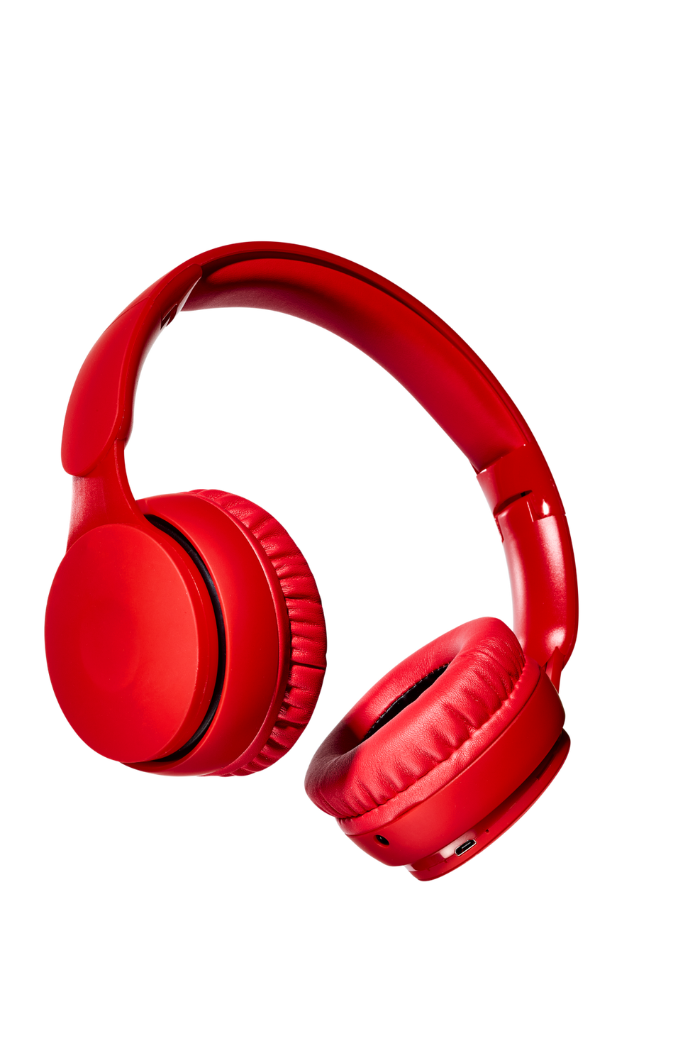 a red headphone with a black background