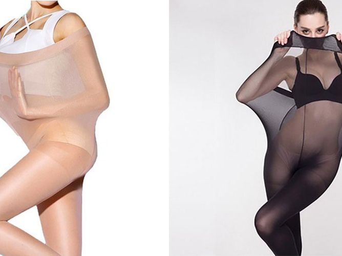 These plus-size tights were advertised by being stretched out over slim  models