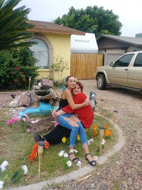 aposhian and her mom on mother's day of 2019 at her mom's parents house in chandler, arizona