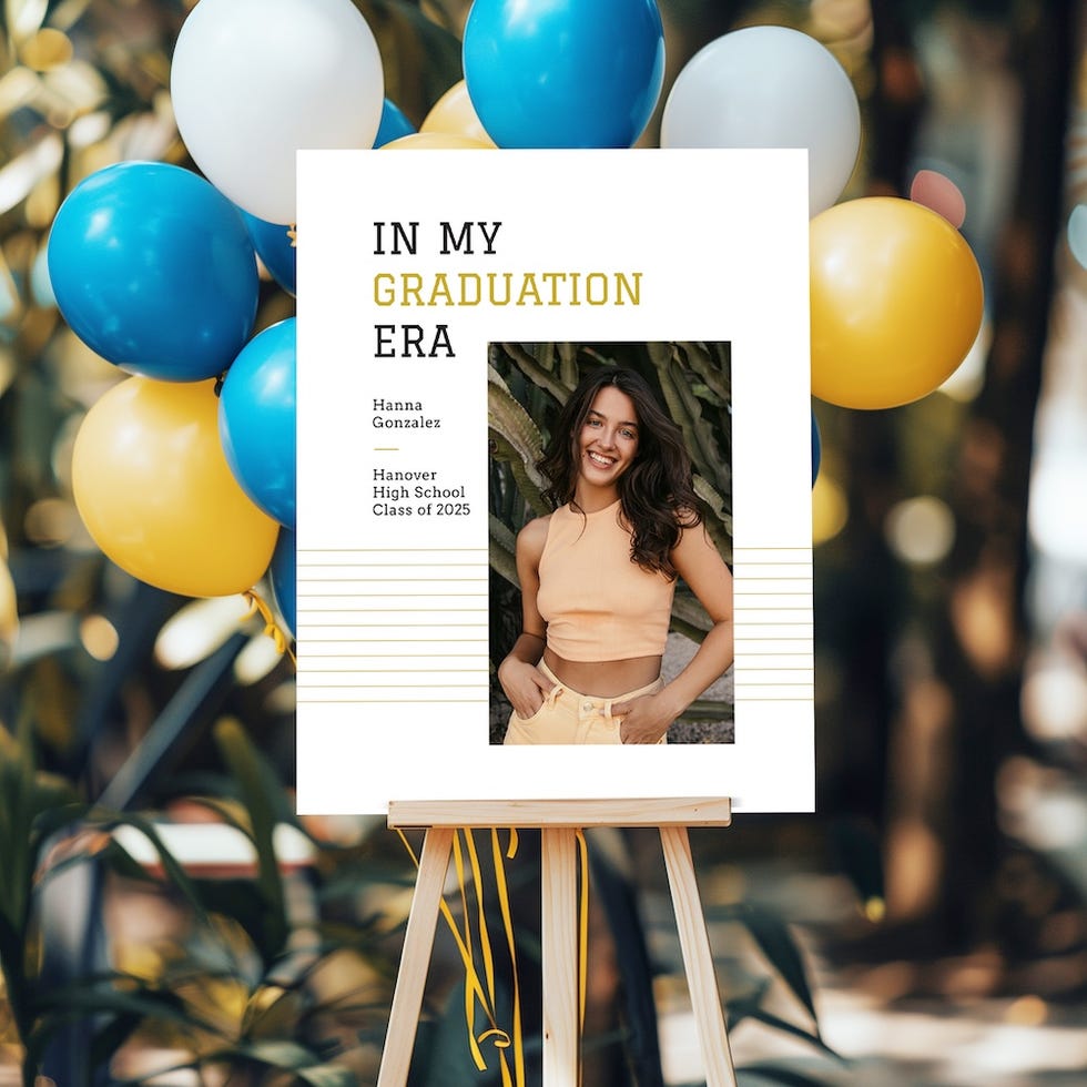 graduation announcement poster featuring a students name and school details