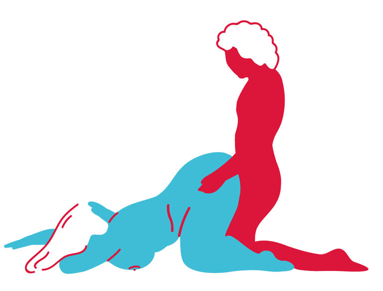 a red and blue drawing of a woman's body