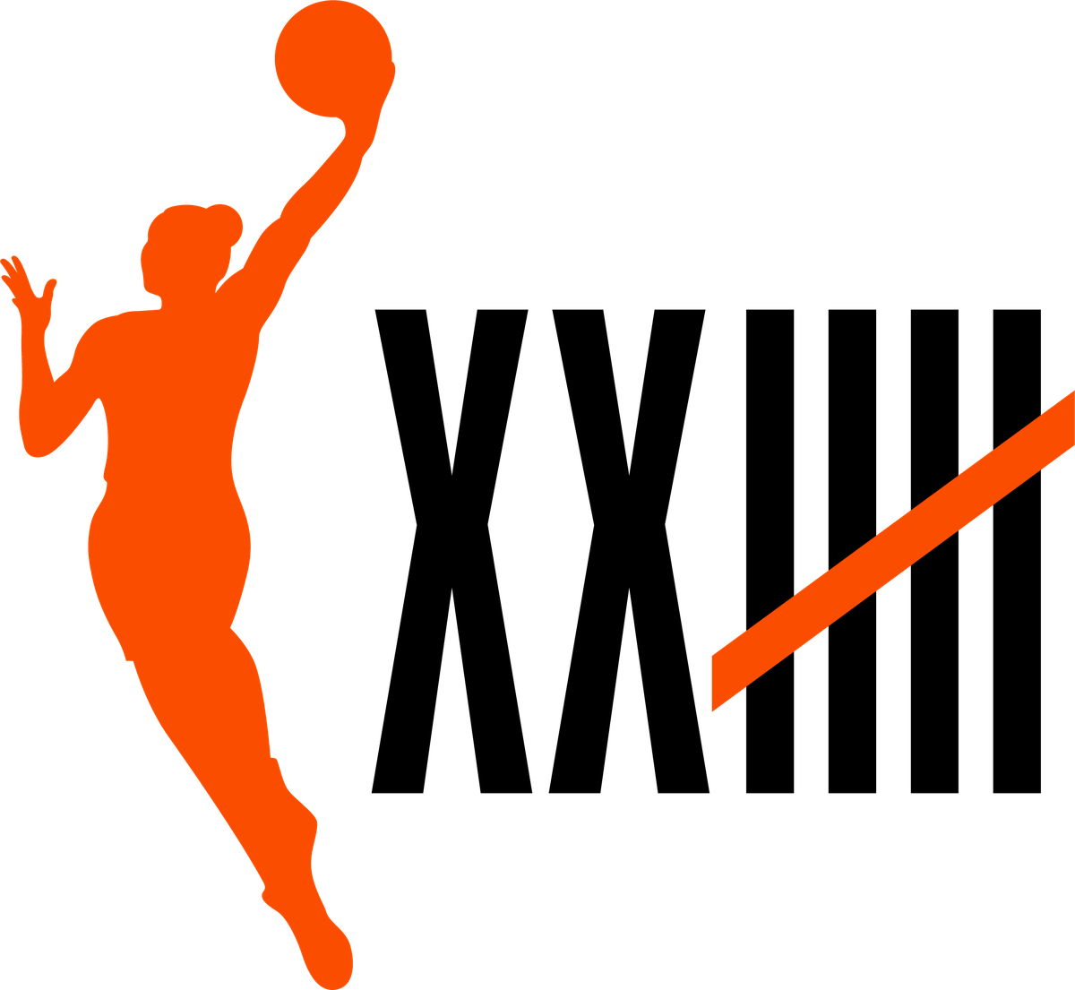new wnba logo, orange woman with a ball and roman numerals
