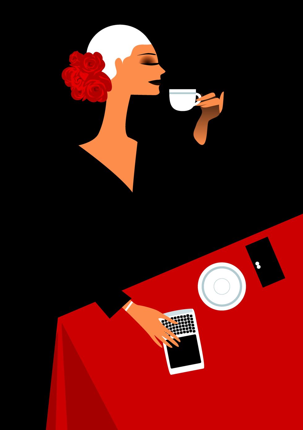 woman drinking tea in a restaurant