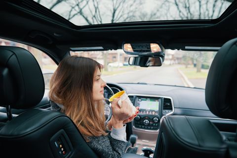 Woman enjoy her self-drive car