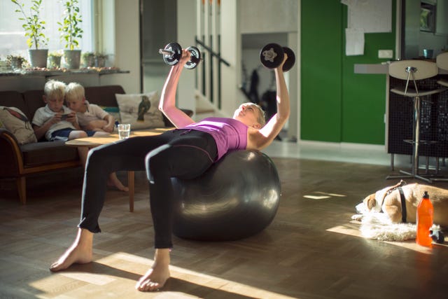 Woman exercising at home