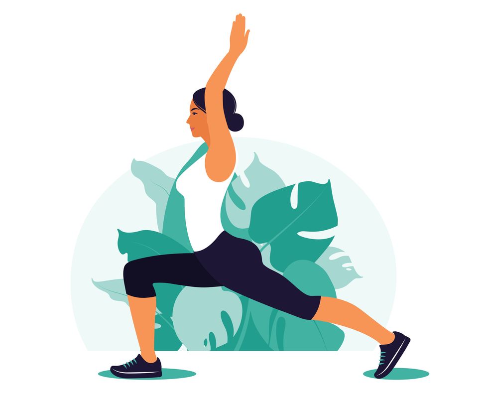 woman exercising in the park outdoor sports healthy lifestyle and fitness concept vector illustration in flat style