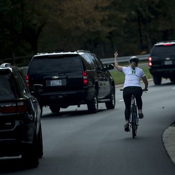 Cyclist Flips Off Trump Motorcade
