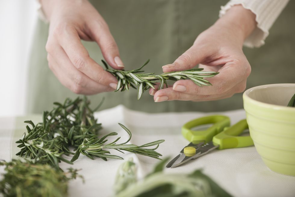 Woman preparing herbs