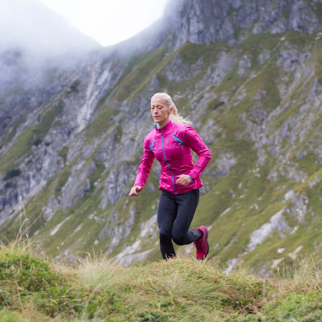 woman running on mountain