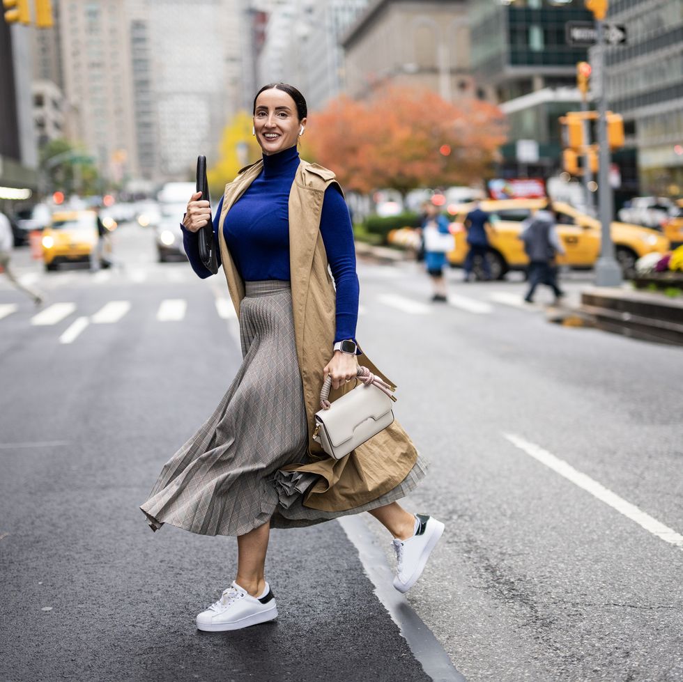 a woman seen crossing the street in new york