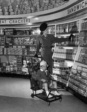 vintage photo of grocery store   woman shopping