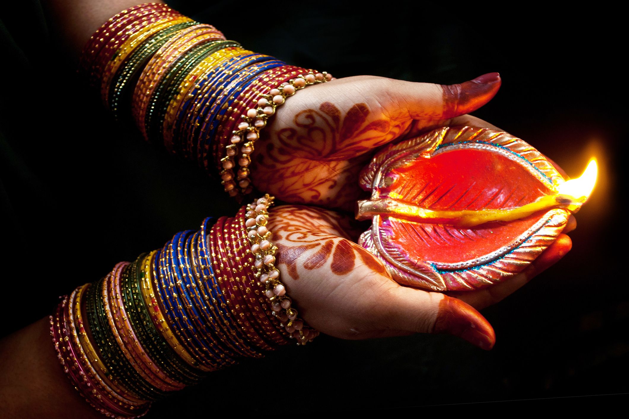5 Brass Oil Lamp Lighting Diyas India Diwali Hindu Navratri Puja Religious Items 