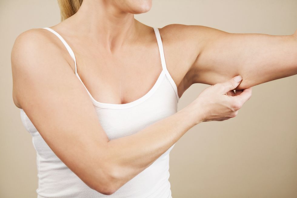 Women checking arm skin