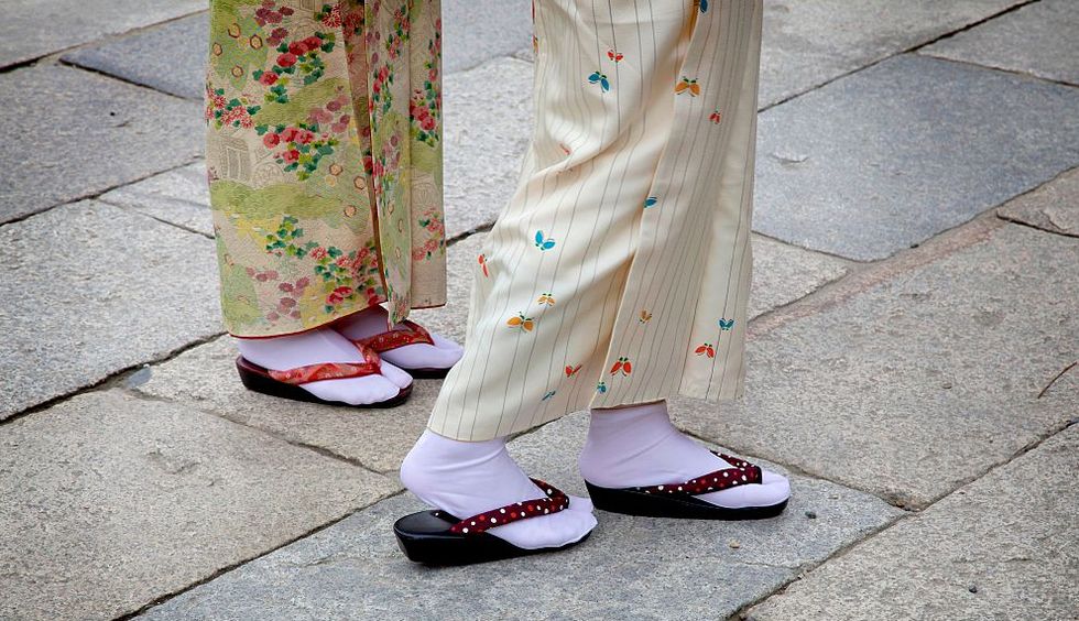Women Feet Wearing Geta. Traditional Japanese Wooden Sandals. Kyoto. Japan.