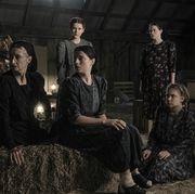 michelle mcleod stars as mejal, sheila mccarthy as greta, liv mcneil as neitje, jessie buckley as mariche, claire foy as salome, kate hallett as autje, rooney mara as ona and judith ivey as agata in director sarah polley’s film, women talking