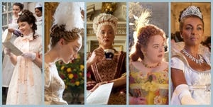 the women of bridgerton eloise bridgerton claudia jessie, daphne bridgerton phoebe dynevor, queen charlotte goulda rousheuvel, penelope featherington nicola coughlan, and lady danbury anjoa andoh