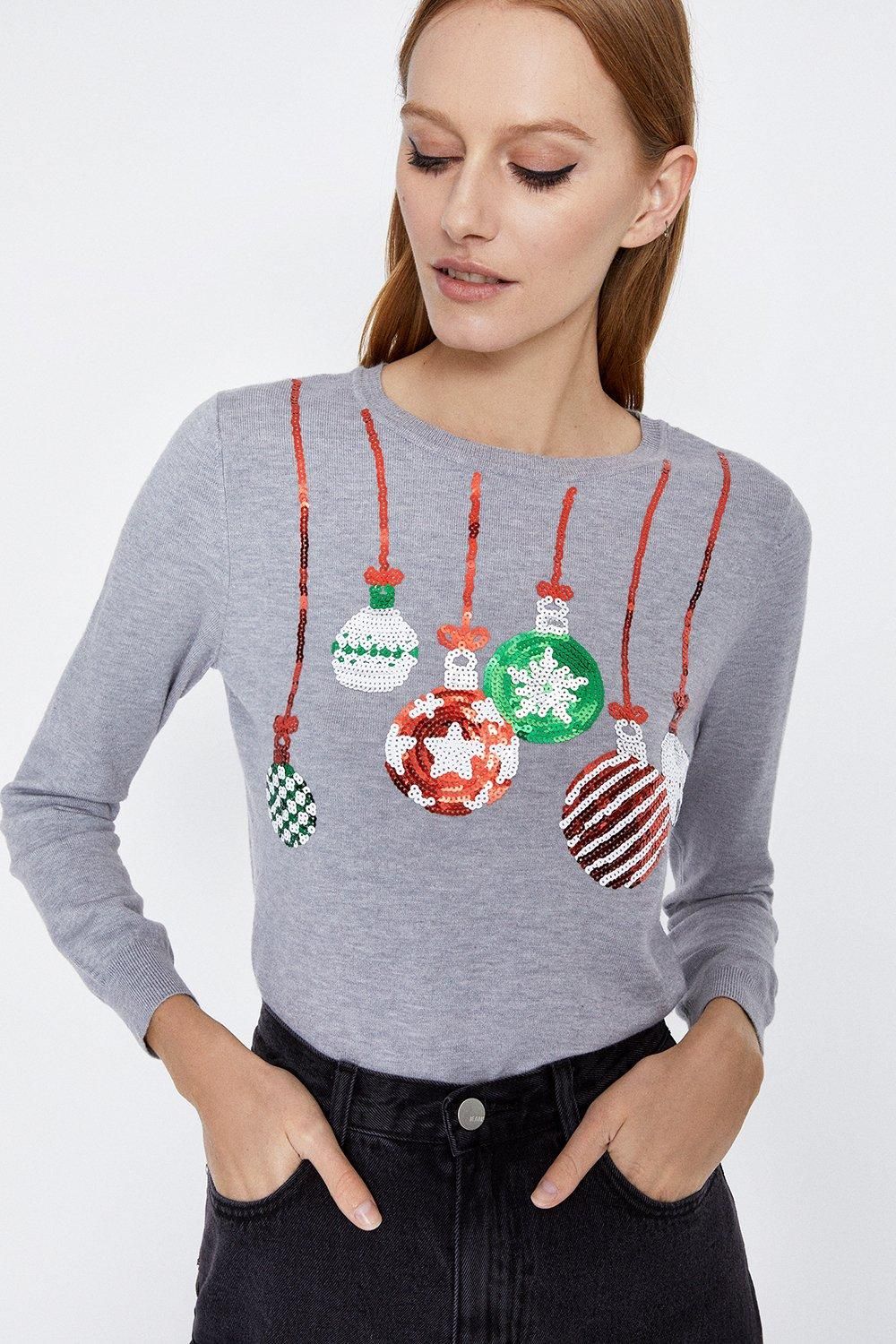 Sequin bauble christmas outlet jumper