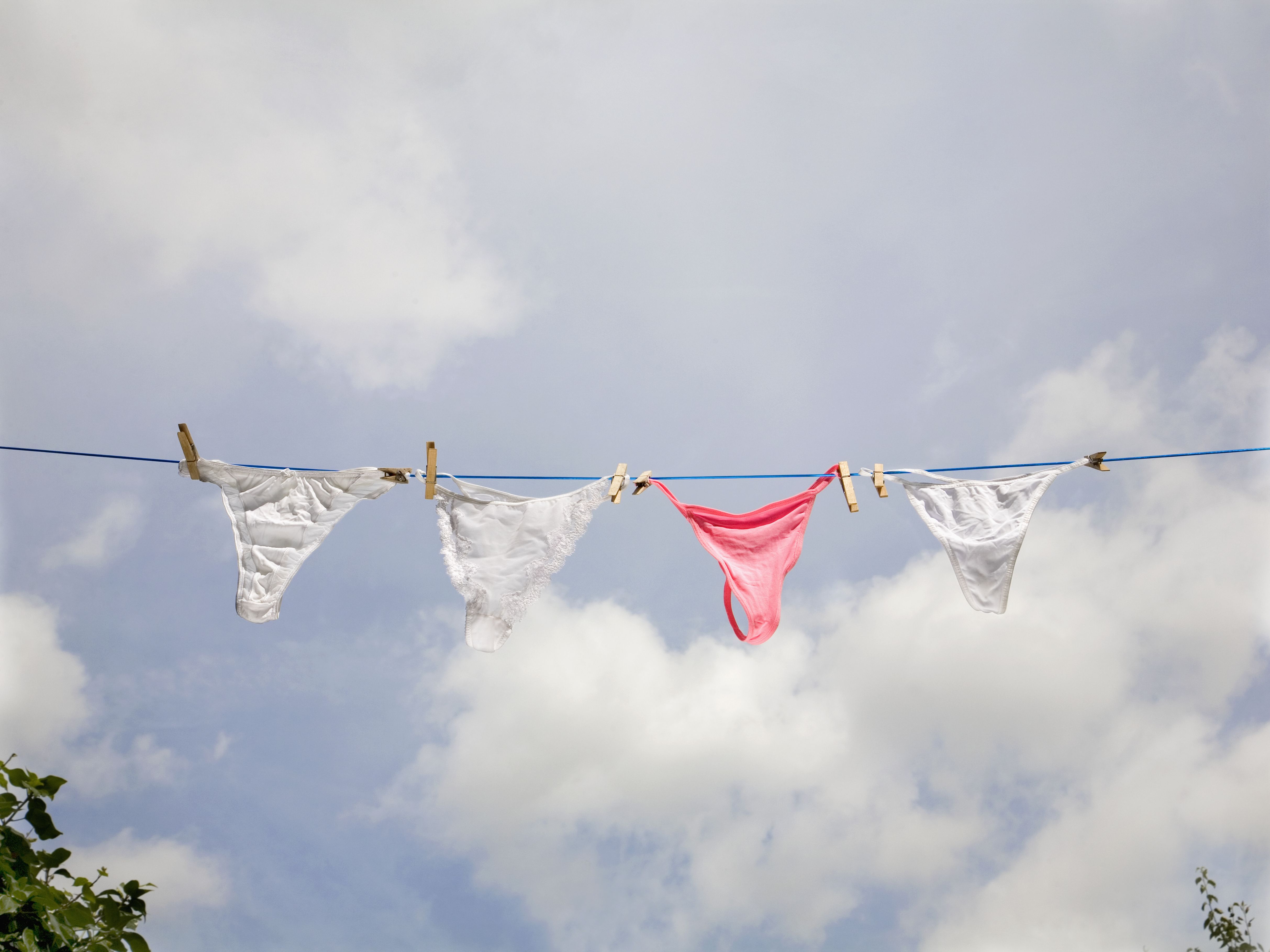 women's underwear hanging on washing line