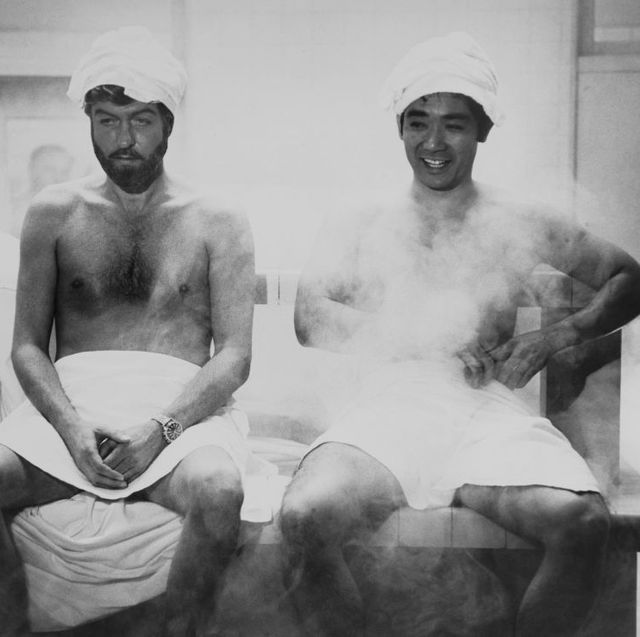 american actor and comedian dick van dyke and canadian actor robert ito sitting in a sauna in a publicity still for the some kind of a nut, united states, 1969 van dyke plays fred amidon, with ito as george toyota, in the film directed by garson kanin photo by archive photosmoviepixgetty images