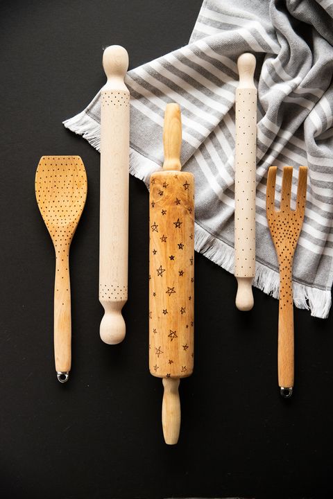 wood burned kitchen utensils