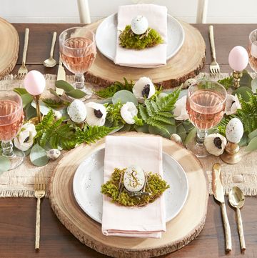 woodland themed easter brunch table setting