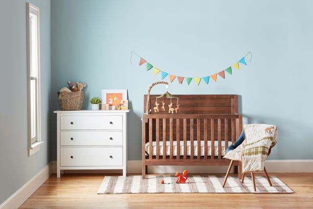 Infant bed, Product, Room, Furniture, Nursery, Wall, Changing table, Interior design, Bed, Wall sticker, 