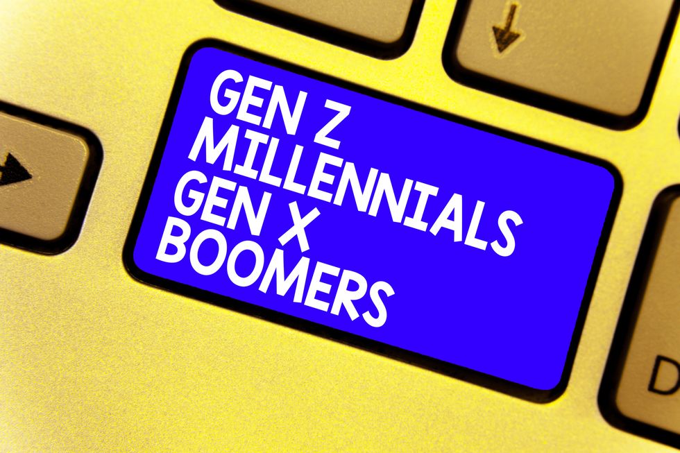 word writing text gen z millennials gen x boomers business concept for generational differences old young people keyboard blue key intention create computer computing reflection document