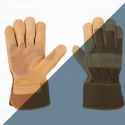 pair of tan work gloves