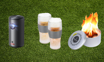 three father's day gifts on a grassy background