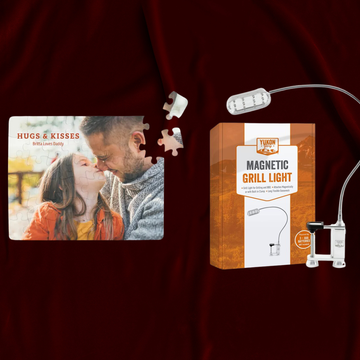 gift items including a personalized puzzle and a magnetic grill light gift items including a personalized puzzle and a magnetic grill light