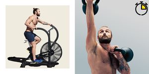 Barechested, Exercise equipment, Muscle, Physical fitness, Arm, Abdomen, Shoulder, Chin, Chest, Sports equipment, 