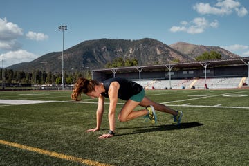 Grass, Mountainous landforms, Human leg, Sport venue, Mountain range, Exercise, Flag, Knee, Athletic shoe, Hill, 